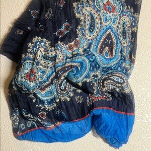 Blue and Red Paisley Wrap with Intricate Patterns